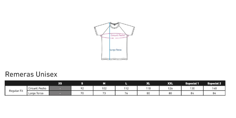 Medidas Remeras Regular Fit